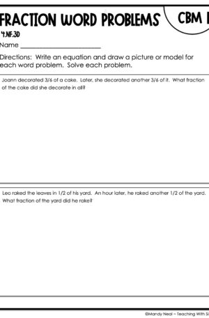 4th Grade Fraction Word Problems Intervention Assessment 1
