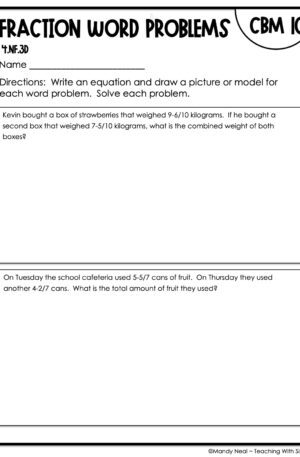 4th Grade Fraction Word Problems Intervention Assessment 10