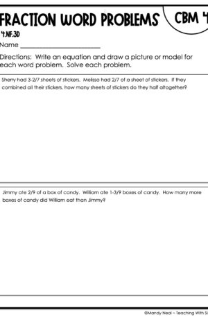 4th Grade Fraction Word Problems Intervention Assessment 4