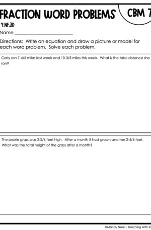 4th Grade Fraction Word Problems Intervention Assessment 7