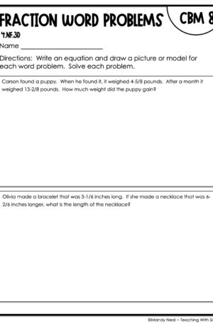 4th Grade Fraction Word Problems Intervention Assessment 8