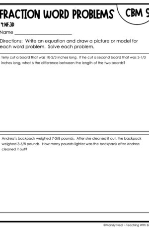 4th Grade Fraction Word Problems Intervention Assessment 9