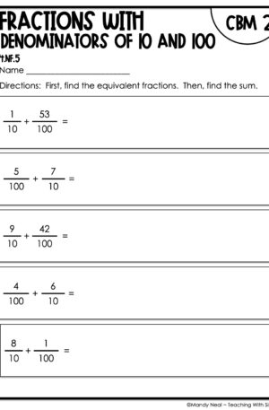 4th Grade Fractions with Denominators of 10 and 100 Intervention Assessment 2