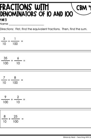 4th Grade Fractions with Denominators of 10 and 100 Intervention Assessment 4