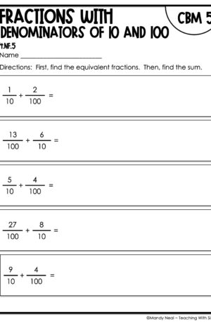 4th Grade Fractions with Denominators of 10 and 100 Intervention Assessment 5