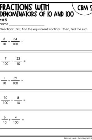 4th Grade Fractions with Denominators of 10 and 100 Intervention Assessment 94th Grade Fractions with Denominators of 10 and 100 Intervention Assessment 9