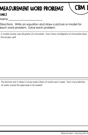 4th Grade Measurement Word Problems Intervention Assessment 1