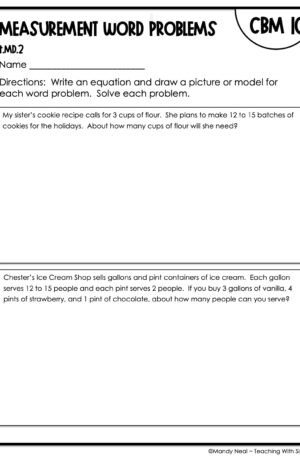 4th Grade Measurement Word Problems Intervention Assessment 10