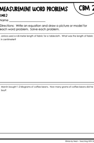 4th Grade Measurement Word Problems Intervention Assessment 2