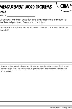 4th Grade Measurement Word Problems Intervention Assessment 4