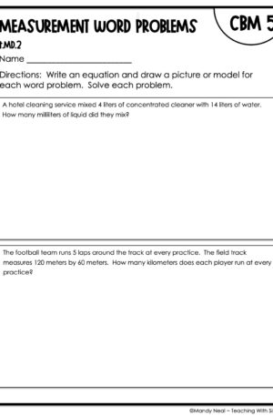 4th Grade Measurement Word Problems Intervention Assessment 5