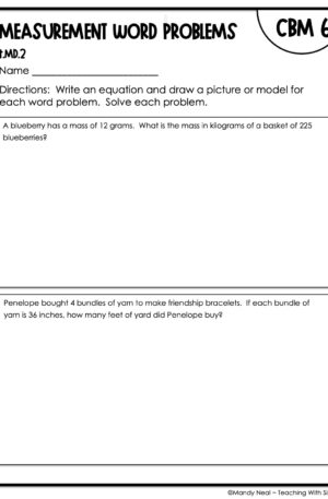 4th Grade Measurement Word Problems Intervention Assessment 6