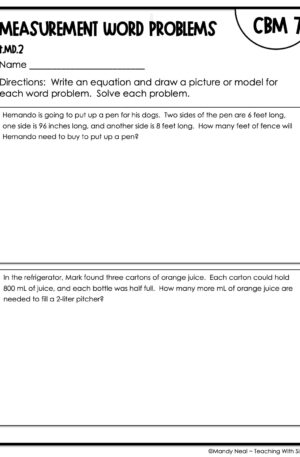 4th Grade Measurement Word Problems Intervention Assessment 7