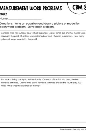 4th Grade Measurement Word Problems Intervention Assessment 8