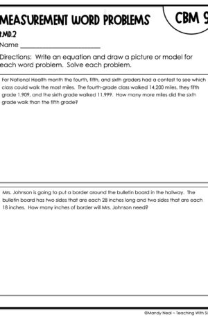 4th Grade Measurement Word Problems Intervention Assessment 9