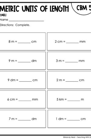 4th Grade Metric Units of Length Intervention Assessment 5