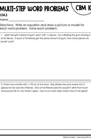 4th Grade Multi-Step Word Problems Intervention Assessment 10