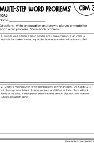 4th Grade Multi-Step Word Problems Intervention Assessment 3