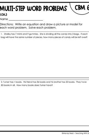 4th Grade Multi-Step Word Problems Intervention Assessment 6