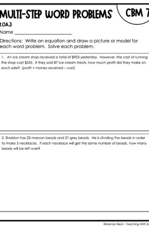 4th Grade Multi-Step Word Problems Intervention Assessment 7