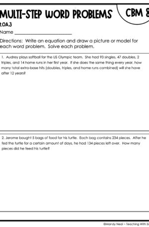 4th Grade Multi-Step Word Problems Intervention Assessment 8