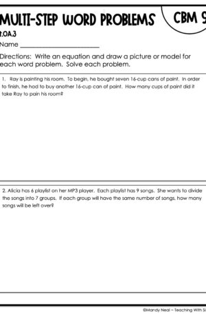 4th Grade Multi-Step Word Problems Intervention Assessment 9