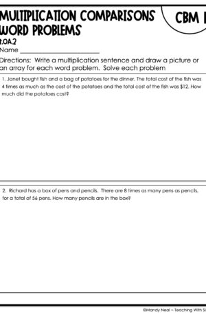 4th Grade Multiplication Comparisons Word Equations Intervention Assessment 1