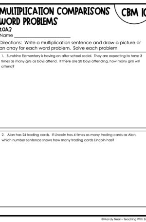 4th Grade Multiplication Comparisons Word Equations Intervention Assessment 10