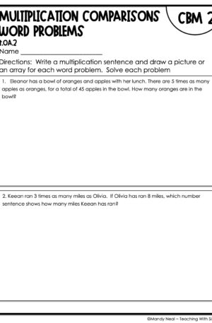 4th Grade Multiplication Comparisons Word Equations Intervention Assessment 2