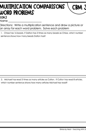 4th Grade Multiplication Comparisons Word Equations Intervention Assessment 3