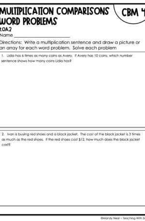 4th Grade Multiplication Comparisons Word Equations Intervention Assessment 4