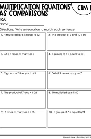 4th Grade Multiplication Equations as Comparisons Intervention Assessment 1