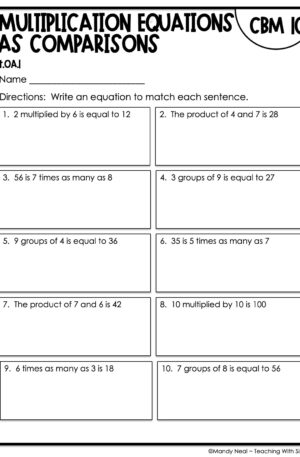 4th Grade Multiplication Equations as Comparisons Intervention Assessment 10