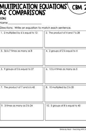 4th Grade Multiplication Equations as Comparisons Intervention Assessment 2