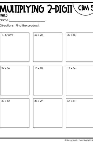 4th Grade Multiplying 2-Digit Intervention Assessment 5