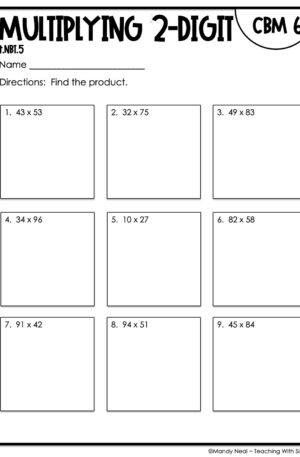 4th Grade Multiplying 2-Digit Intervention Assessment 6