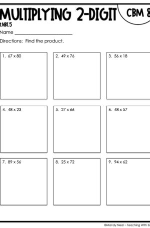 4th Grade Multiplying 2-Digit Intervention Assessment 8