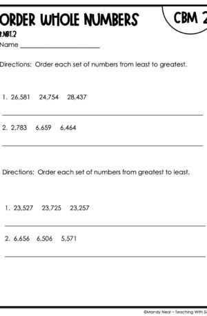 4th Grade Order Whole Numbers Intervention Assessment 2