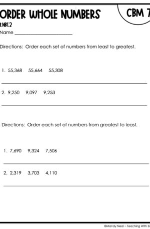 4th Grade Order Whole Numbers Intervention Assessment 7