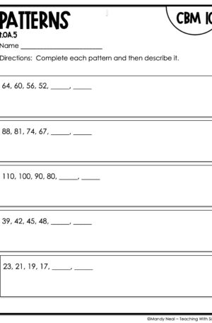 4th Grade Patterns Intervention Assessment 10