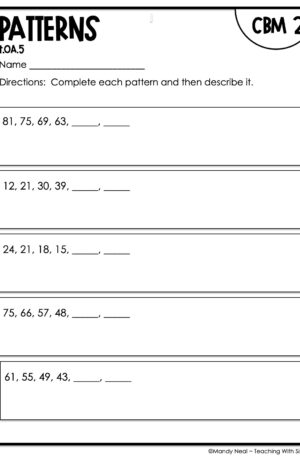 4th Grade Patterns Intervention Assessment 2
