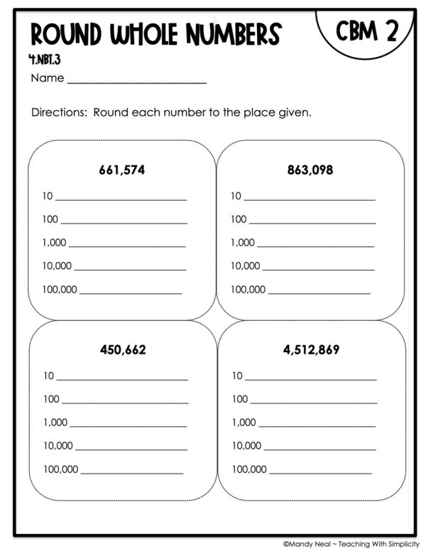 4th Grade Round Whole Numbers Intervention Assessment 2