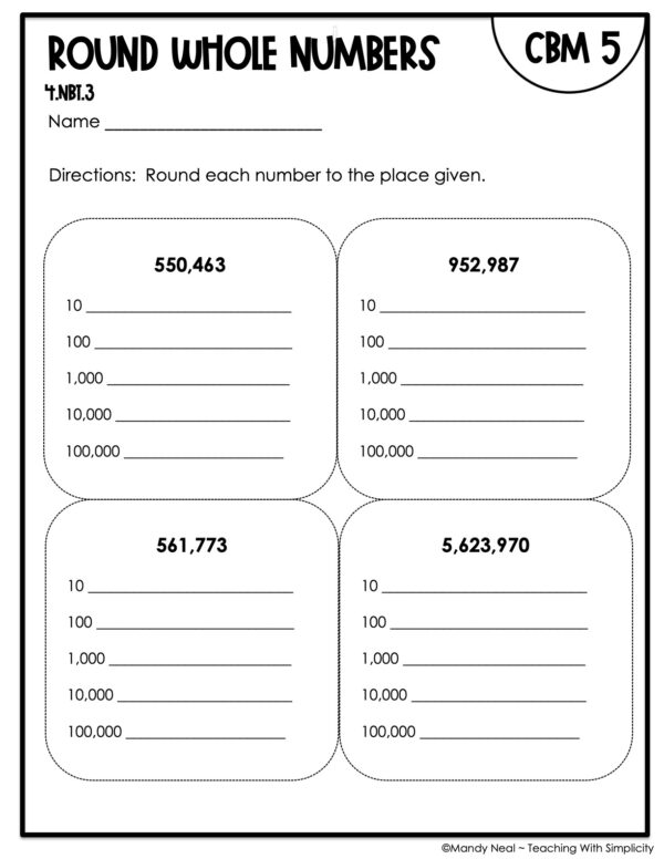 4th Grade Round Whole Numbers Intervention Assessment 5