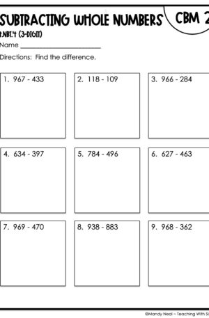 4th Grade Subtracting Whole Numbers (3-Digit) Intervention Assessment 2