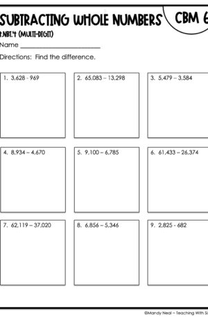 4th Grade Subtracting Whole Numbers (Multi-Digit) Intervention Assessment 6
